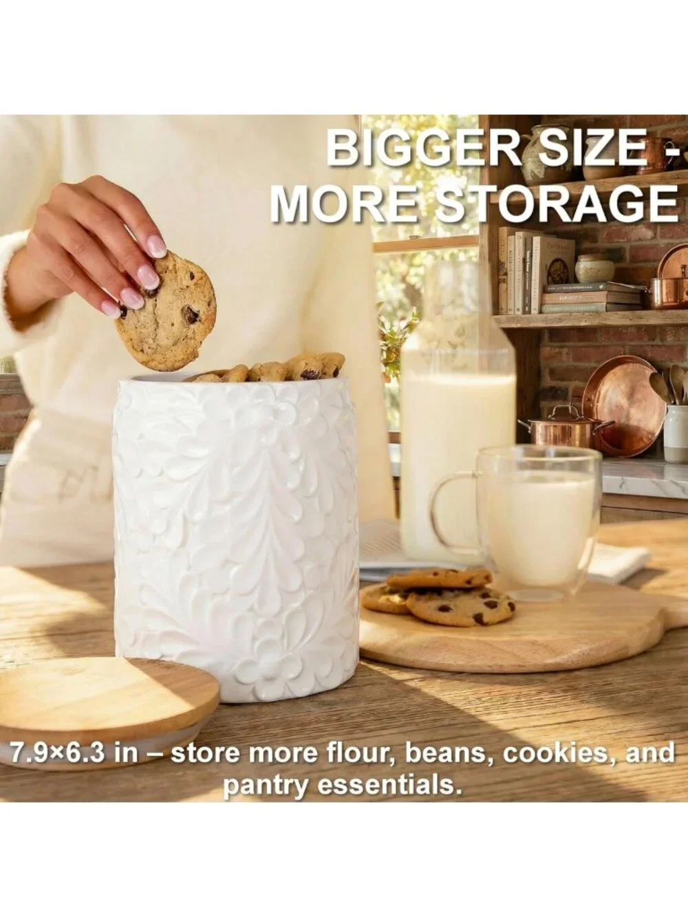 XXL 94 Oz Engraved Ceramic Kitchen Canister with Airtight Bamboo Lid - Versatile